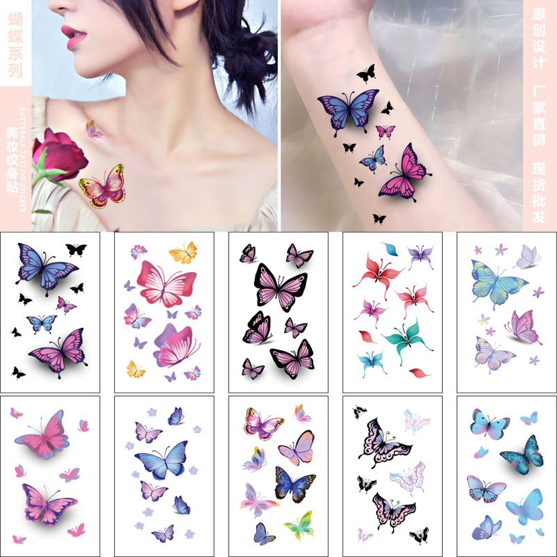 Download 10 Pieces Original New 3d Butterfly Flower Tattoo Stickers Waterproof Temporary Tattoo Stickers For Ladies Shopee Malaysia