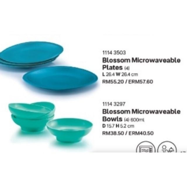 Tupperware Blossom Microwaveable Plate(4) or bowl(4) 600ml