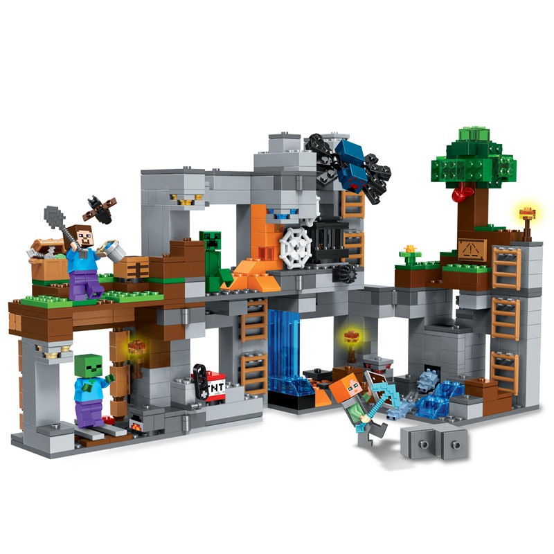 My World Model Building Blocks Compatible Lego Minecraft The Mountain Cave With Elevator Bricks Toys For Children Shopee Malaysia