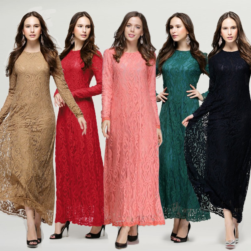 Fashion Muslim Ethnic Full Lace Jubah Baju Kurung Dress Fashion Muslim Ethnic Full Lace Jubah Baju Kurung Dress