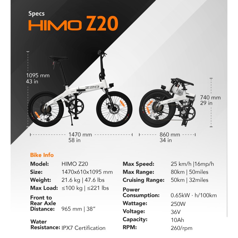 Xiaomi HIMO Z20 20" Foldable Electric Moped Bike (Grey Color) | Shopee ...