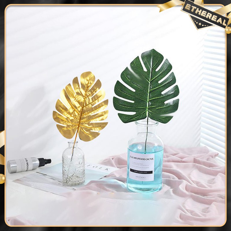 10Pcs Green/Gold Artificial leaf Artificial Tropical Monstera Fake Plant Leaves Home/Party Decor