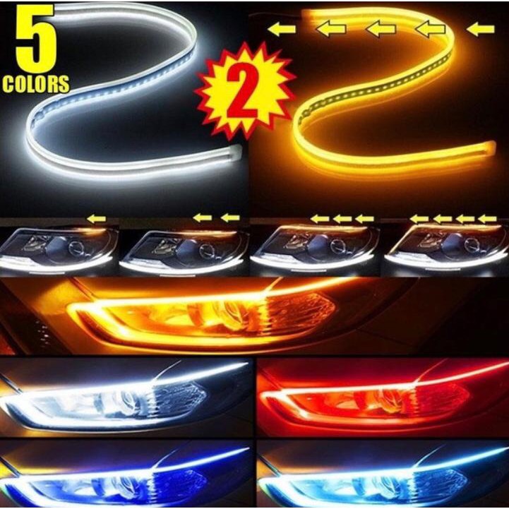 Upgrade 2pc DRL Ultra-thin flow light strip Flowing light bar headlight fog lamp daytime Motorcycle ex5 y15 Axia Myvi