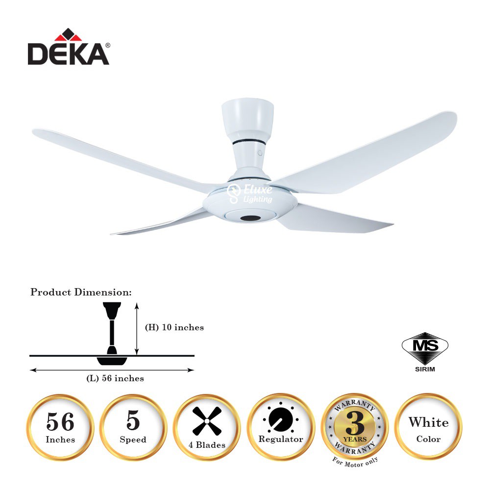 Kipas Siling Deka Ceiling Fan 4 Blade Dk6 White