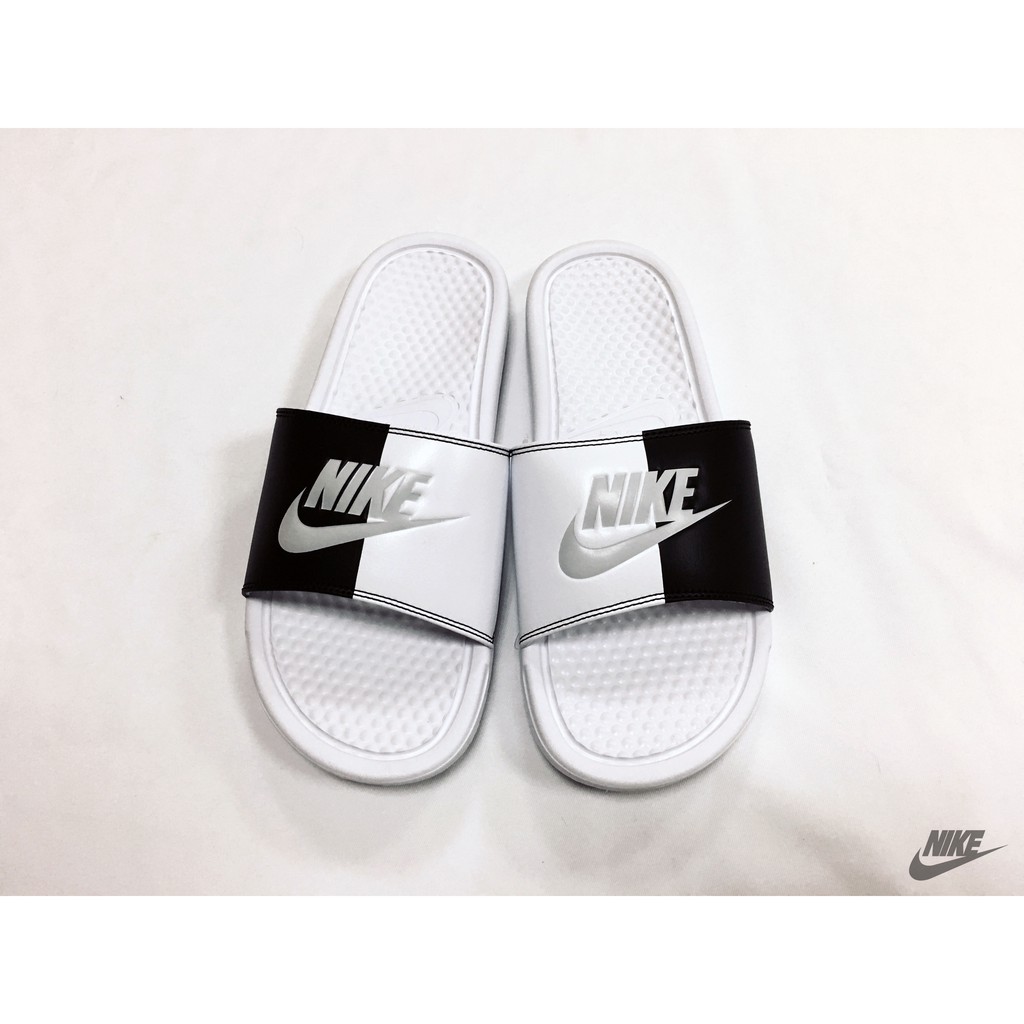 nike slides half black half white