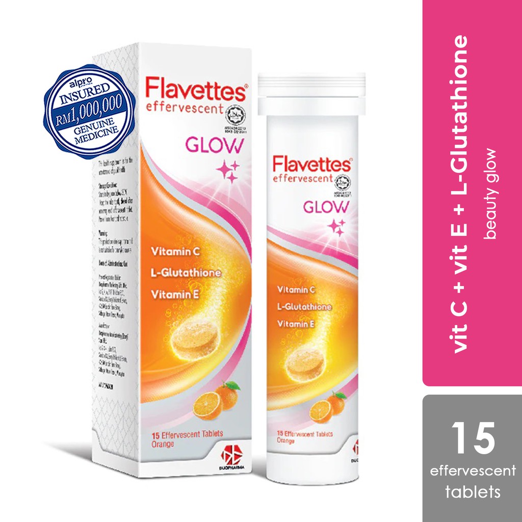 Flavettes Effervescent Glow Vitamin C 1000mg For Hair And Skin Health Orange 15 S