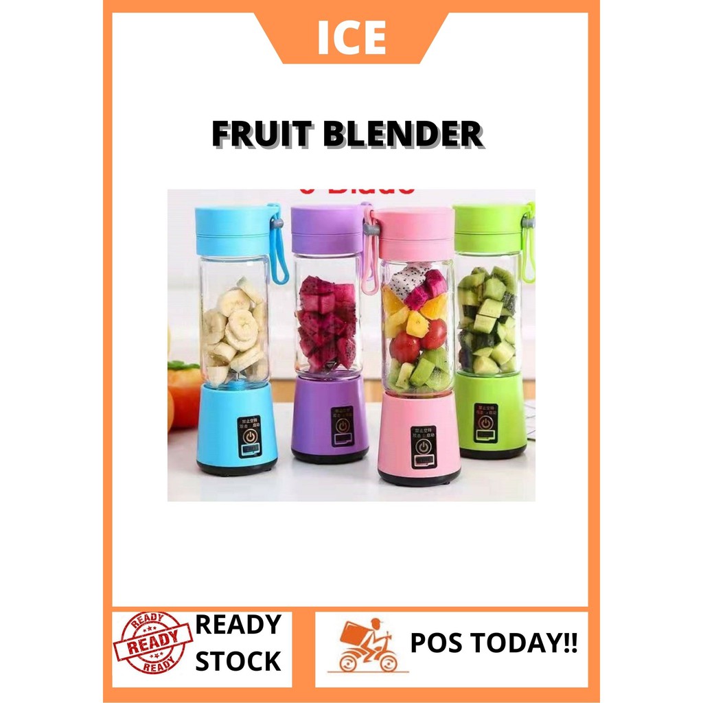 [READY STOCK] USB Portable Electric Mesin Fruit Juicer Cup Bottle Mixer Rechargeable Juice Blender 6 Blade Mini Blender