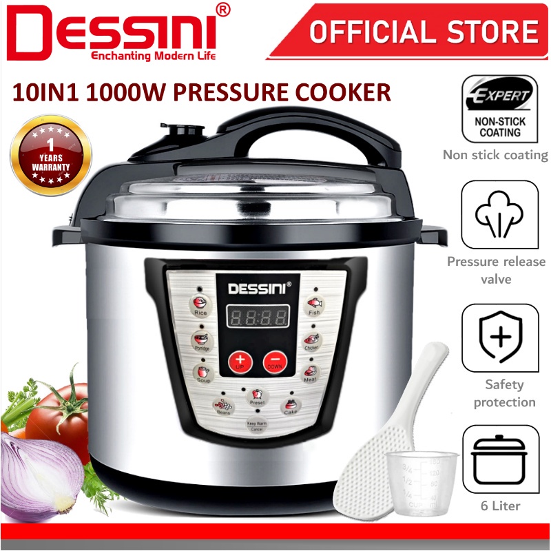 DESSINI ITALY 10IN1 6L Electric Digital Pressure Cooker Non-stick Stainless Steel Inner Pot Rice Cooker Steamer