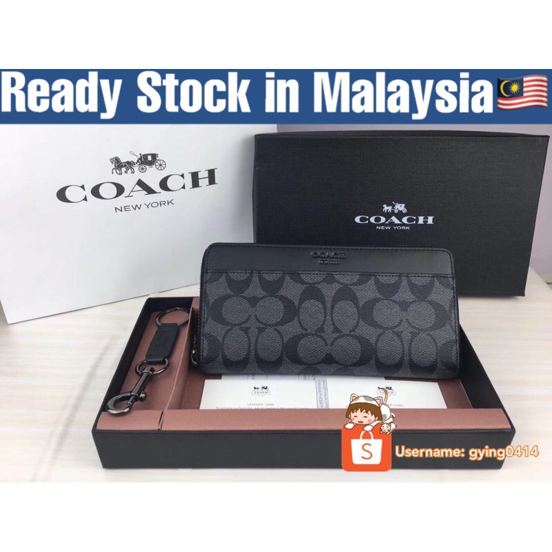 READY STOCK Coach Men Accordion Signature Black Long Zip Men Wallet Leather  f75000 Purse Gift Set Box Dompet Lelaki | Shopee Malaysia