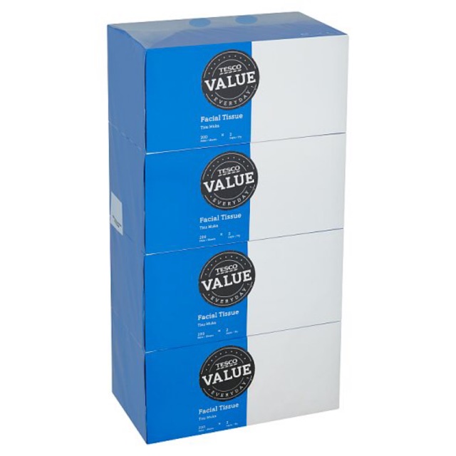 Tesco Everyday Value Facial Box Tissue 2 Ply 200 Sheets x 4 Boxes