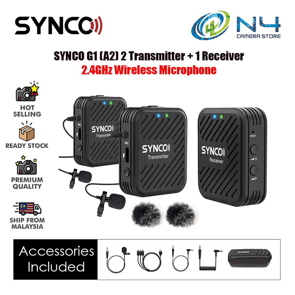 SYNCO G1- A1 / A2 Ultracompact Digital Wireless Microphone System for Mirrorless/DSLR Cameras 2.4GHz Wireless Microphone