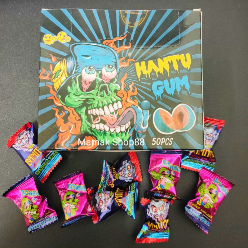 READY STOCK!!! Chewing Gum with Sour Powder Hantu Bubble Gum 50pcs