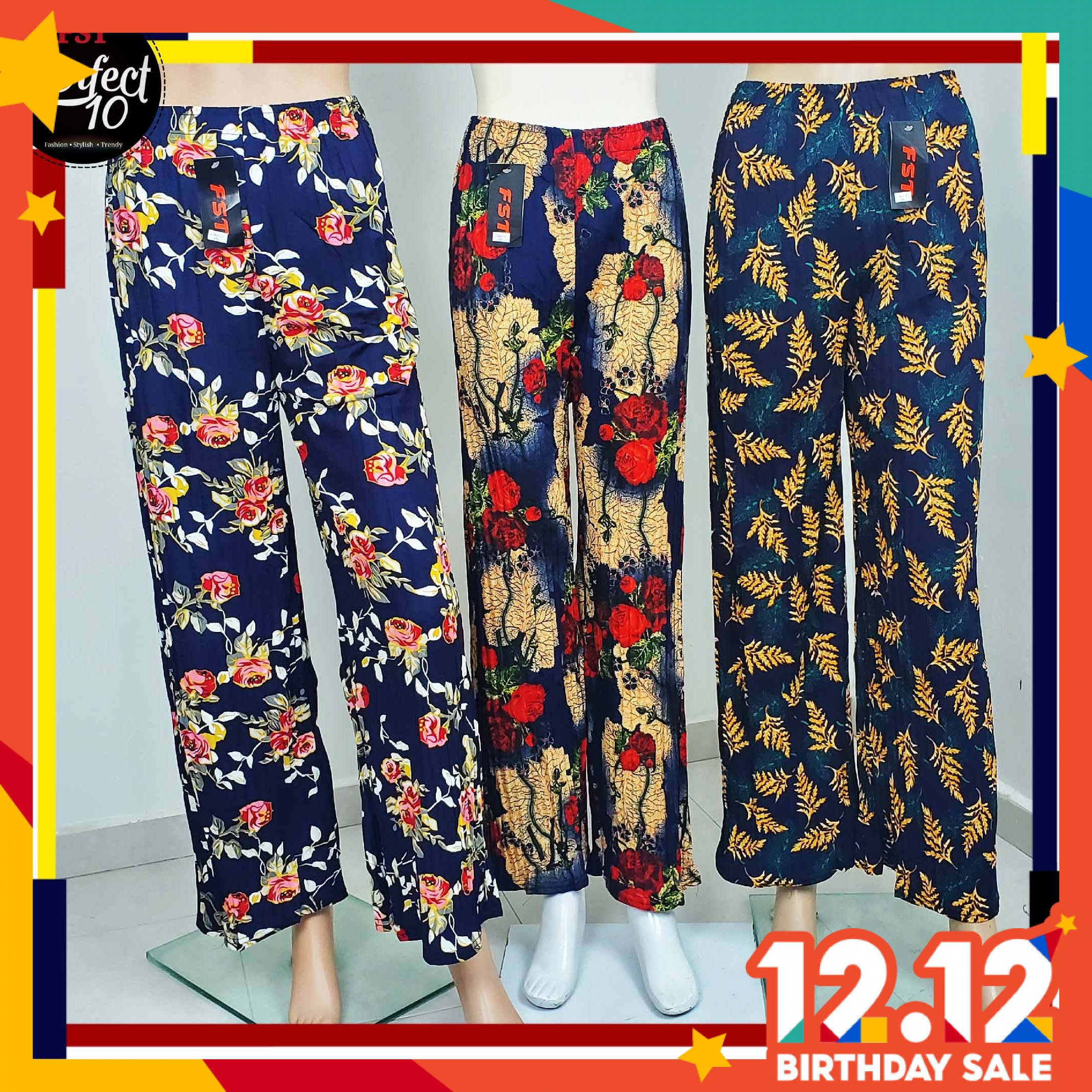 FST Floral Pleated Palazzo Pants / Palazzo Bunga Labuh Berlipat [LT807]