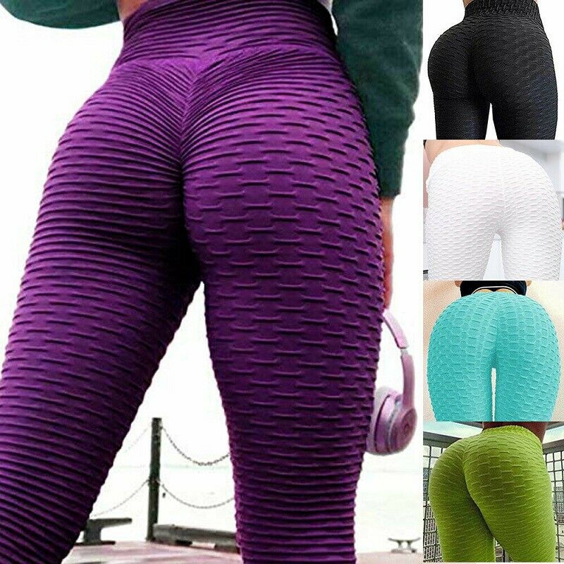 Womens Yoga Gym Anti-Cellulite Compression Leggings Butt Lift Elastic ...