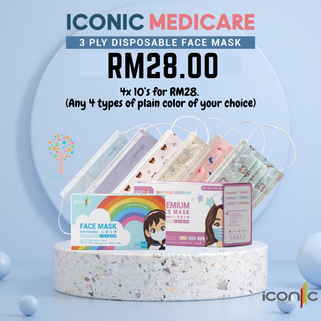 Iconic Medicare Face Mask 3ply Premium Plain Printed 50 S Kn95 Shopee Malaysia