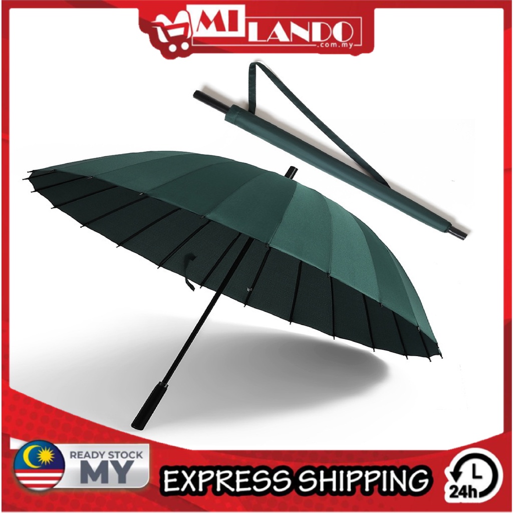 MILANDO Long Handle Umbrella 24 Bone Black Handle With Bag Payung ( Type 2 )