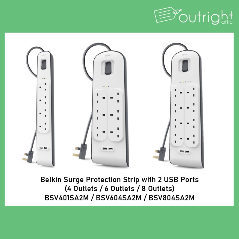 Belkin Surge Protection Strip With 2 USB Ports (4 Outlets / 6 Outlets ...