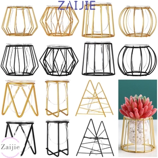 💜ZAIJIE💜 Craft Hydroponic Vase Home Decoration Iron Geometric Pattern Terrarium Metal Holder Nordic Styles Gift Desktop Ornament Plants Frame Glass Planter/Multicolor