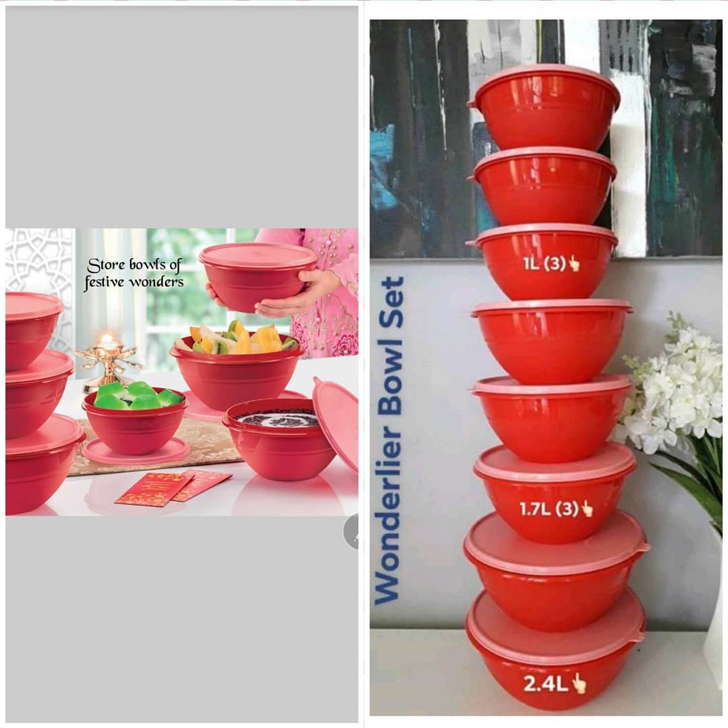 CLEAR STOCK RED BOWL TUPPERWARE