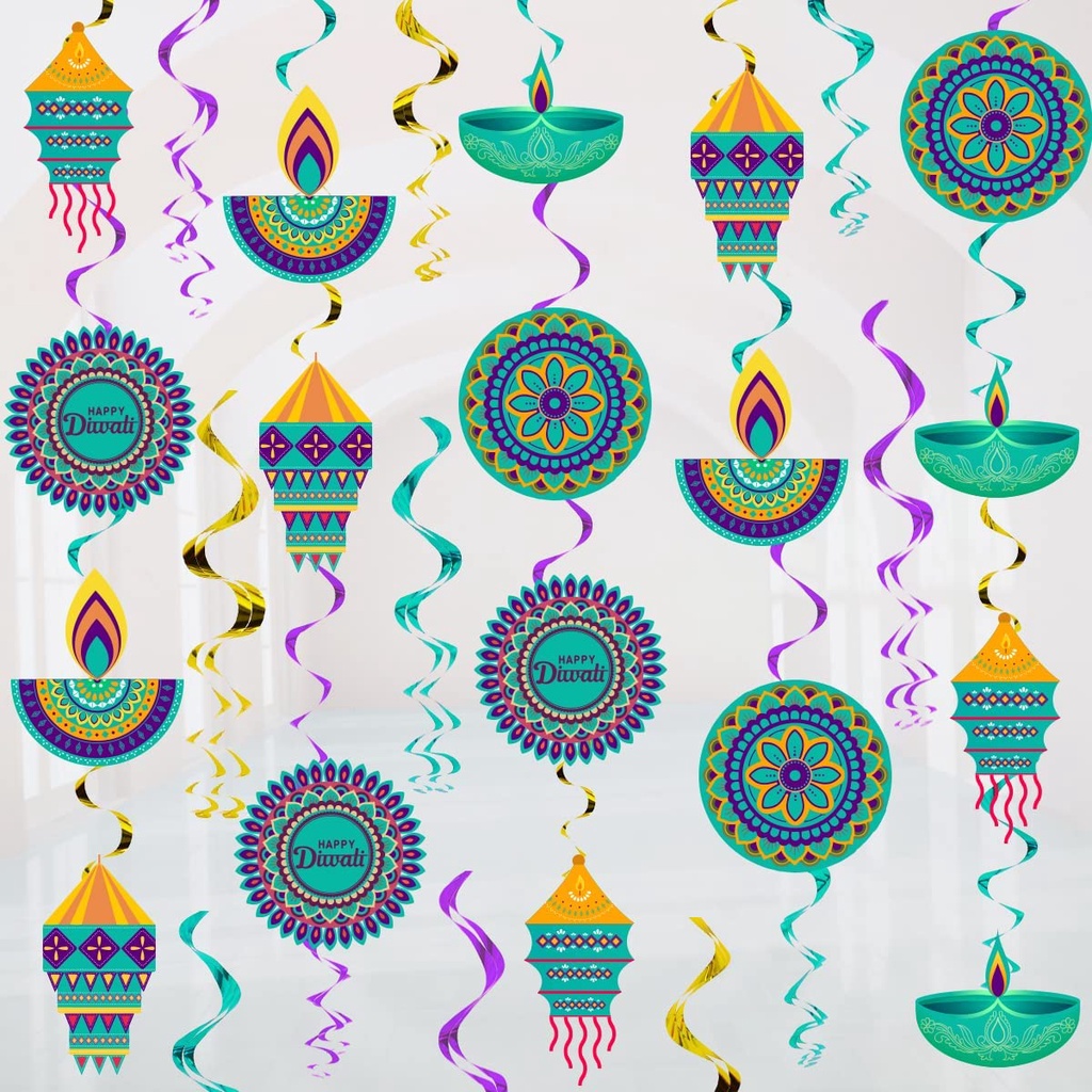 JOYMEMO Happy Diwali Decoration Supplies Happy Diwali Deepavali Hanging Swirls Festival of Lights Deepavali Hanging Decoration Kit Doorway Curtain Party Hanging Decor for Home