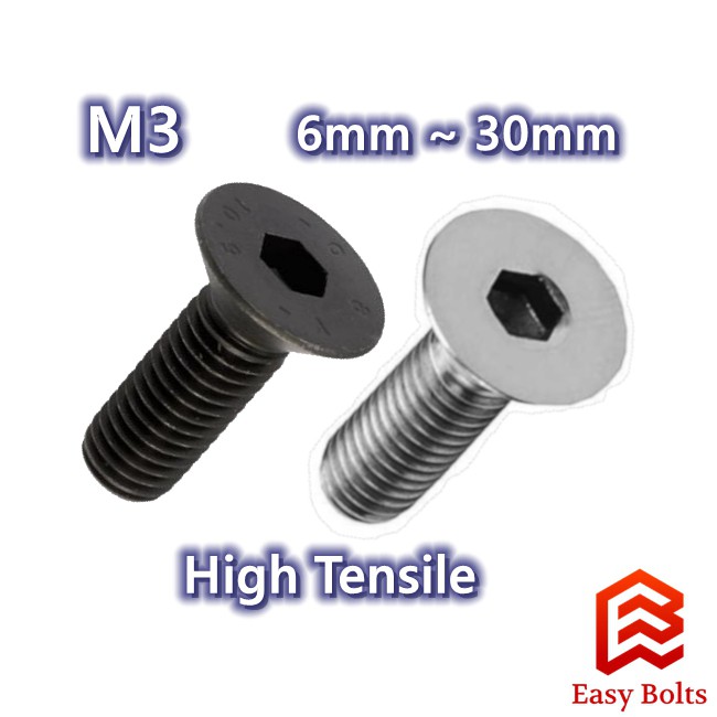 Ht Csk Allen Screw M3 X 6mm ~ 30mm Coarse Thread Pitch 05mm High