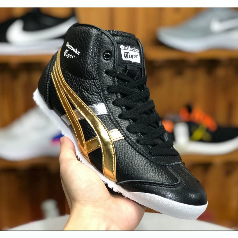 asics tigers black and gold high tops