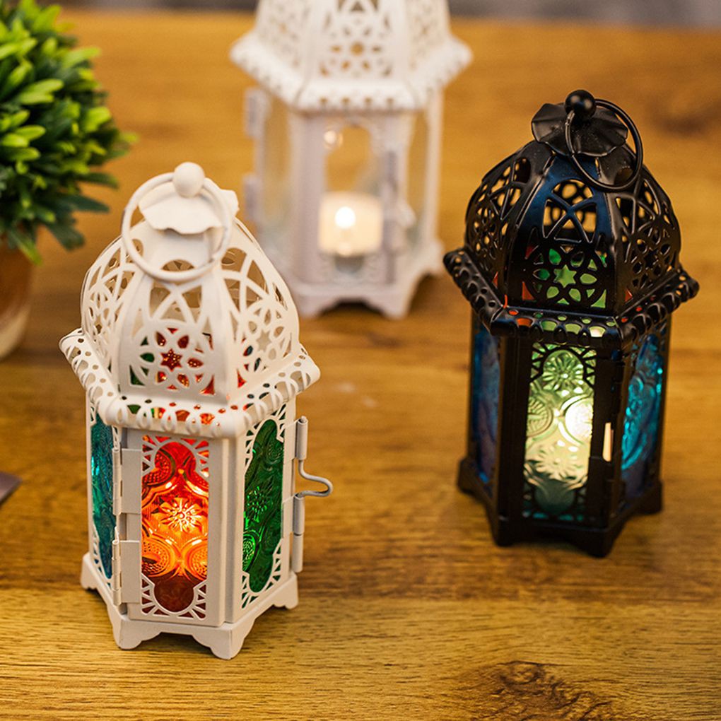 Glass Crystal Moroccan Candlestick Metal Hollow Candle Holder Home Coffee Shop Decoration Iron Hanging Candle Lantern ramadhan decor hari raya decor