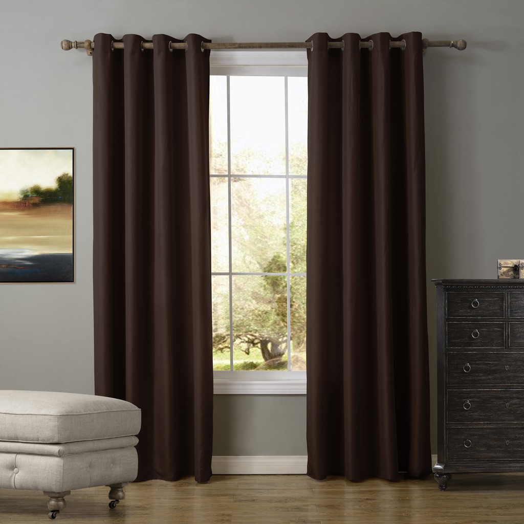 Dark Brown Plain Color Bedroom And Living Room Curtain Shopee