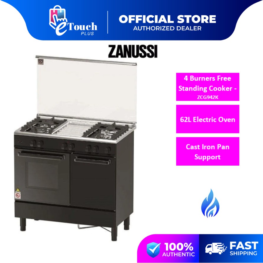 Zanussi Freestanding Gas Cooker - 4 Gas Burners/Electric Oven - Black/White ZCG942K/ZCG942W