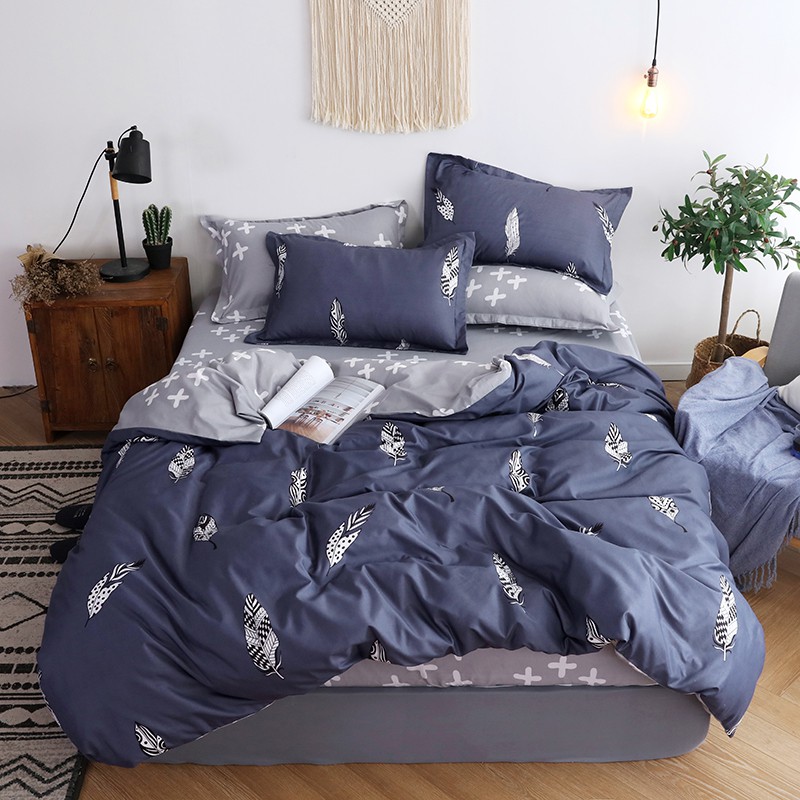 Zl1911 4 In 1 Blue Bedding Set Duvet Cover Fitted Sheet Pillowase