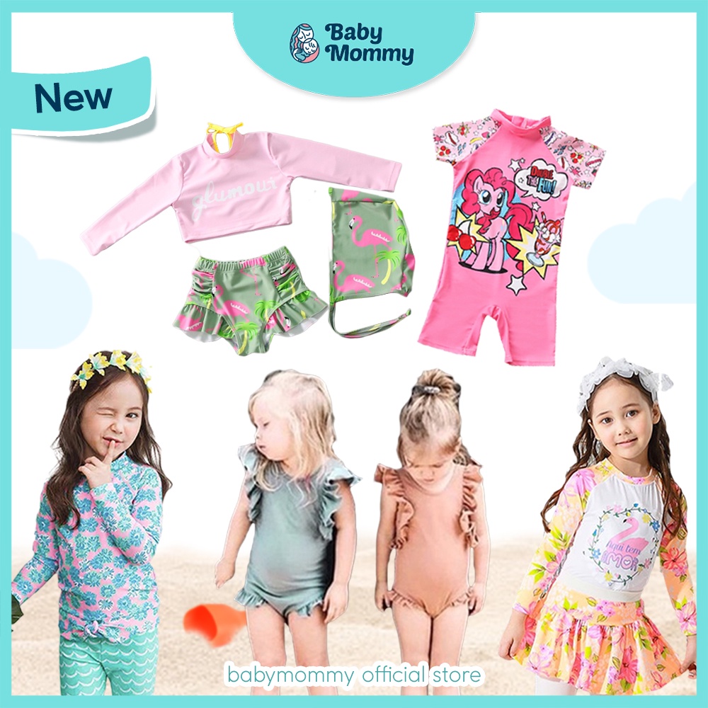 Ready Stock Kids Swimsuit Long Sleeve Short Sleeve Girl Swim suit Children Swimming Suit Baju Renang Budak Perempuan