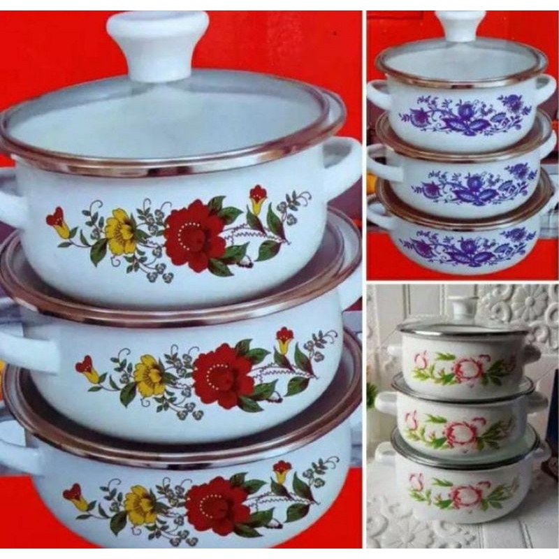 Versatile Enamel Pot Set Of 3 Pcs Shopee Malaysia