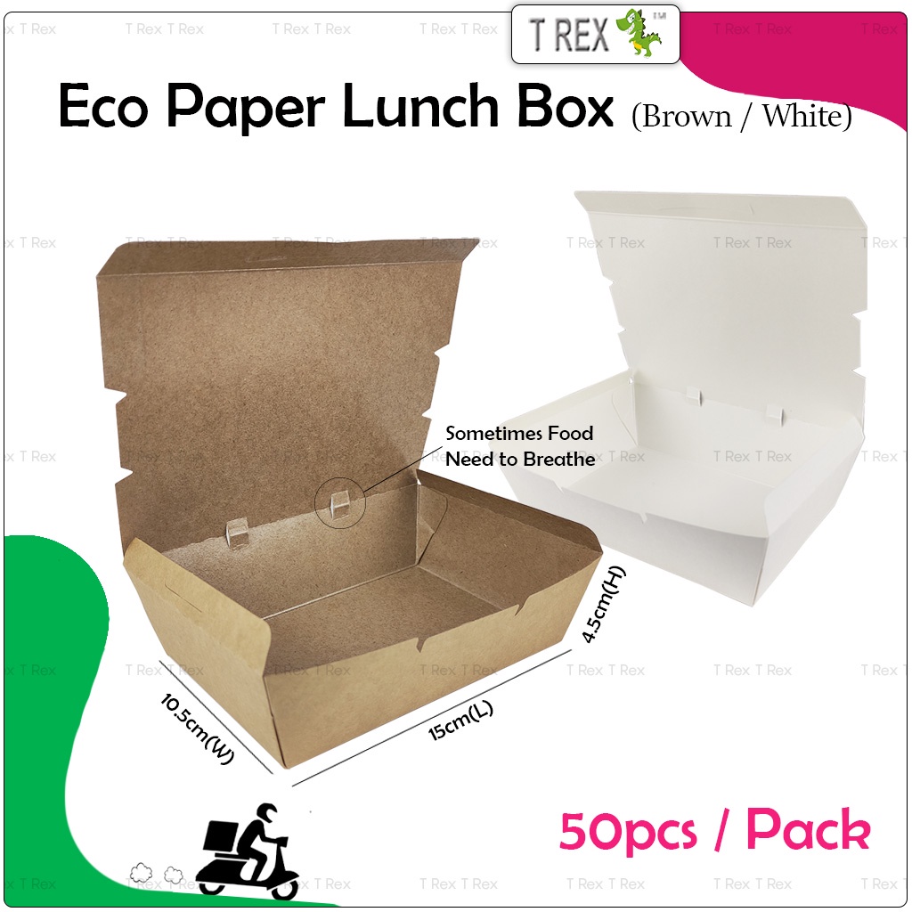 50pcs T Rex Eco Disposable Paper Lunch Box / Take Away Food Delivery Packaging Box / Bekas Makanan