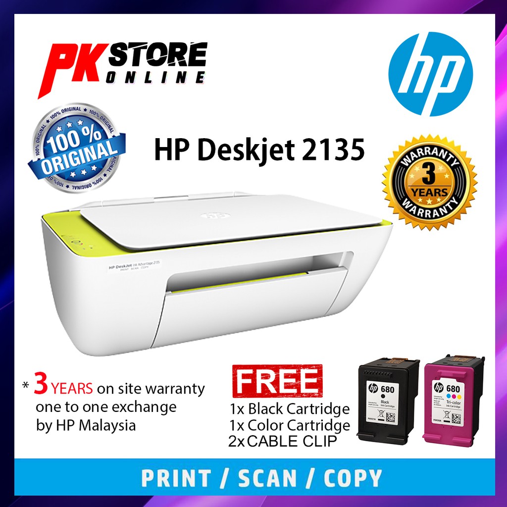 HP Deskjet Ink Advantage 2135 All-In-One Printer + FREE BLACK & COLOR CARTRIDGE | Shopee Malaysia
