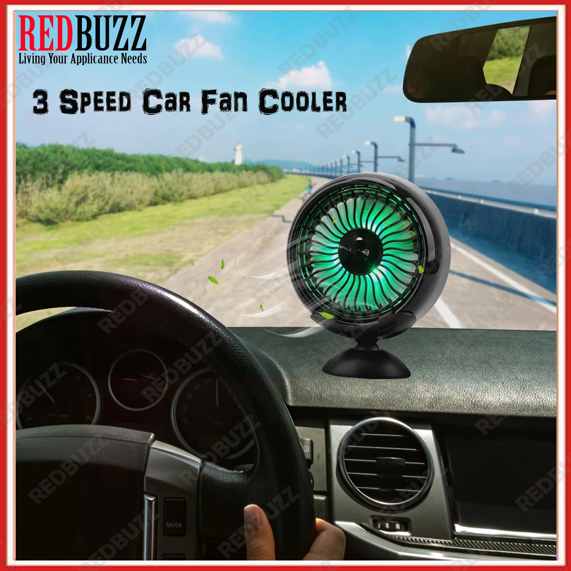 REDBUZZ USB Car Air Cooler Fan Silent Car Fan Air Conditioner 