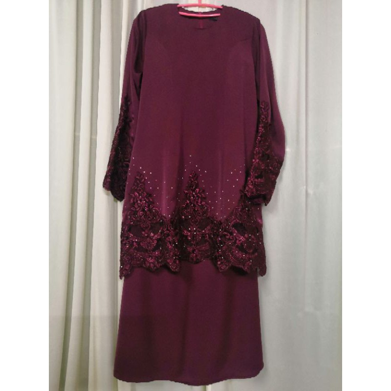 Baju Kurung Moden Maroon Burgundy | Shopee Malaysia