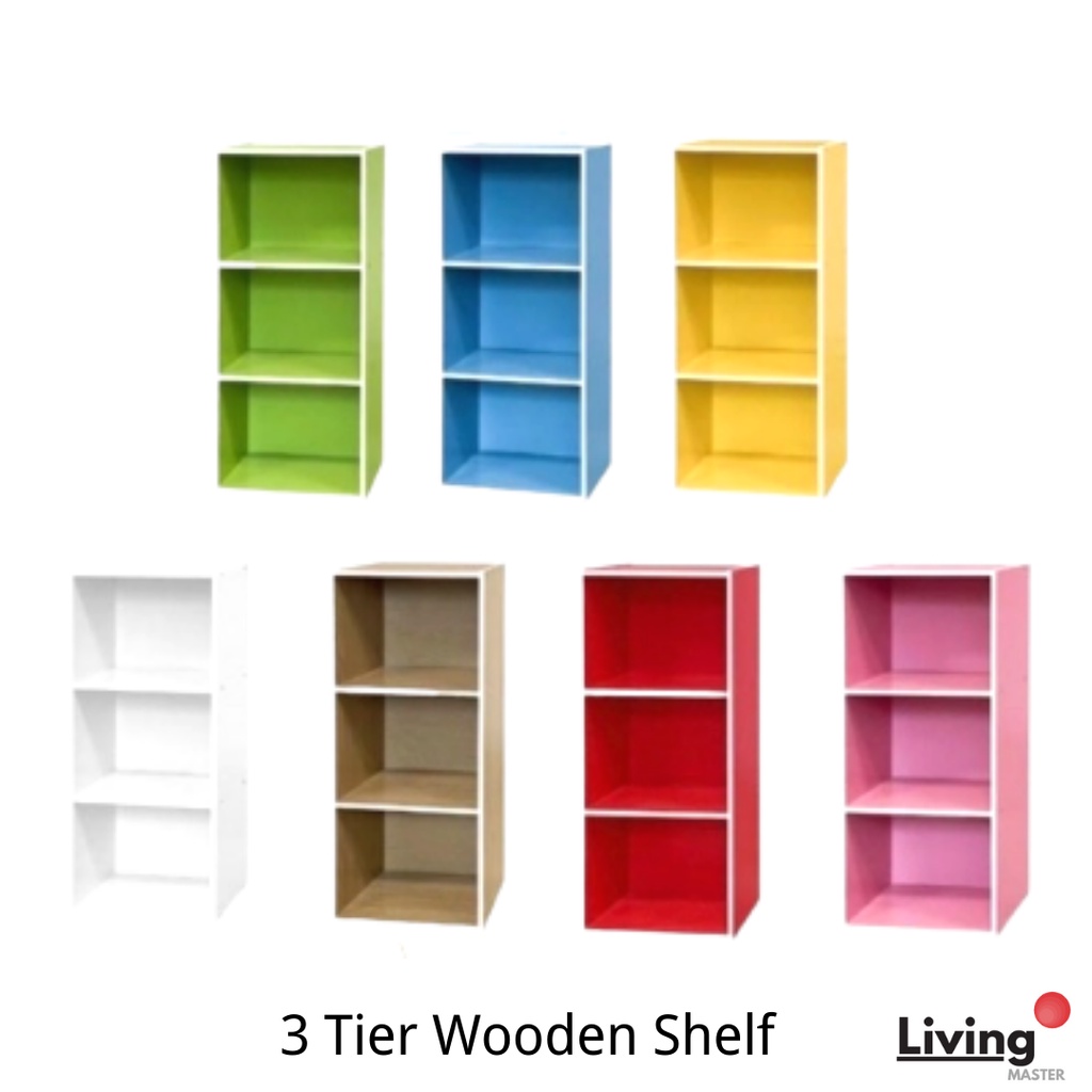 Multiple Color 3 Tier Multipurpose Wooden Rack Book Shelf Wooden Book