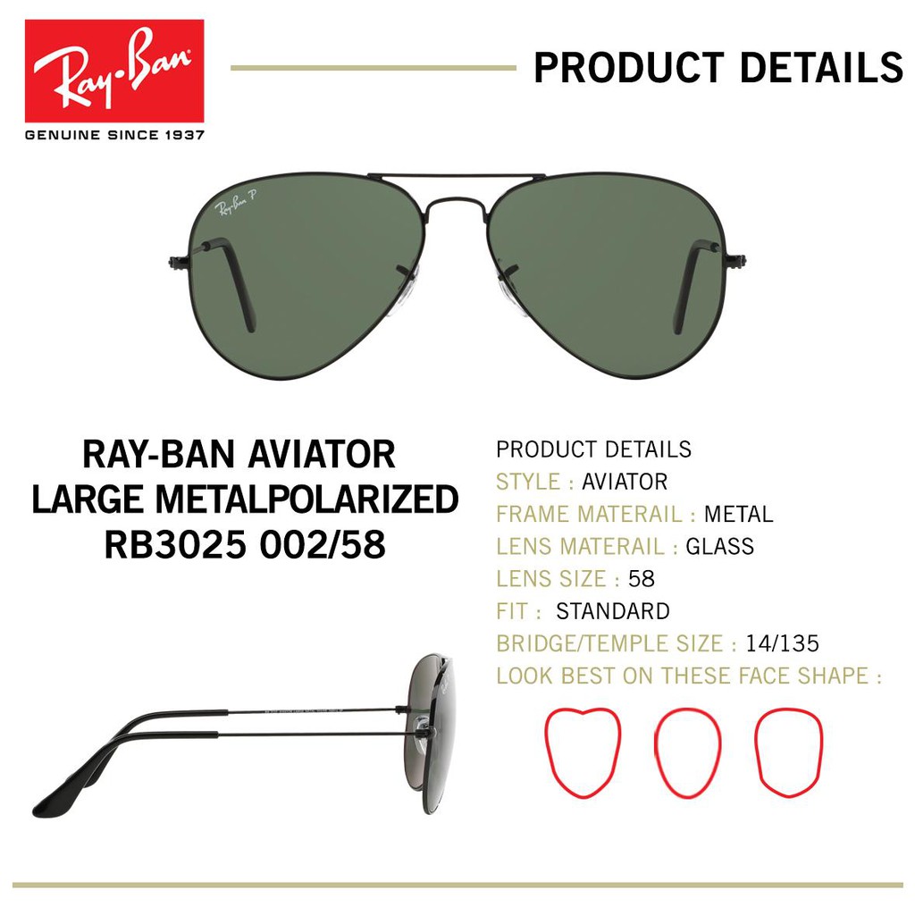 ray ban 3025 sizes