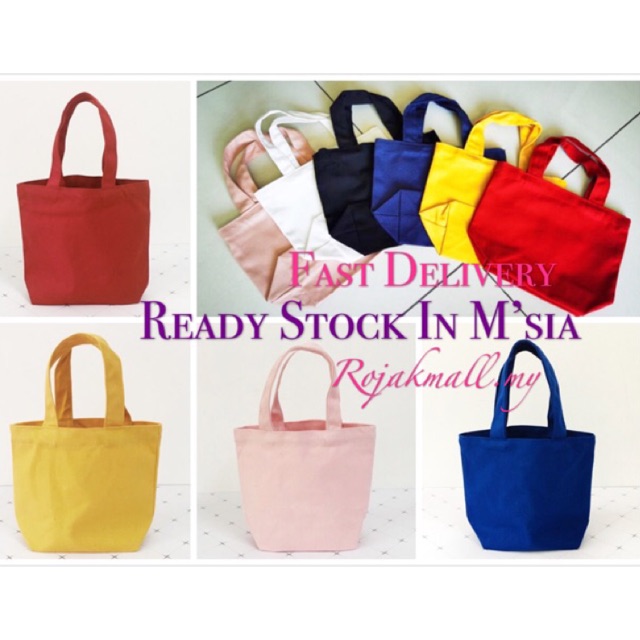 Cute Tote Bags Japanese Candy Color Canvas Cloth Lunch bag Plain Car Suture Small Buggy Bag Beg Telekung