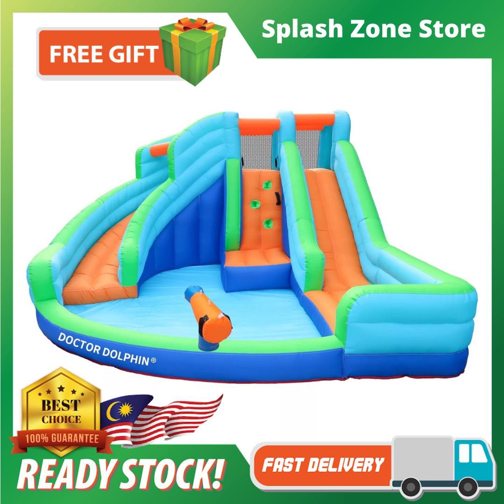 (Ready Stock) Doctor Dolphin Inflatable Pool Castle Bouncer Water Slide