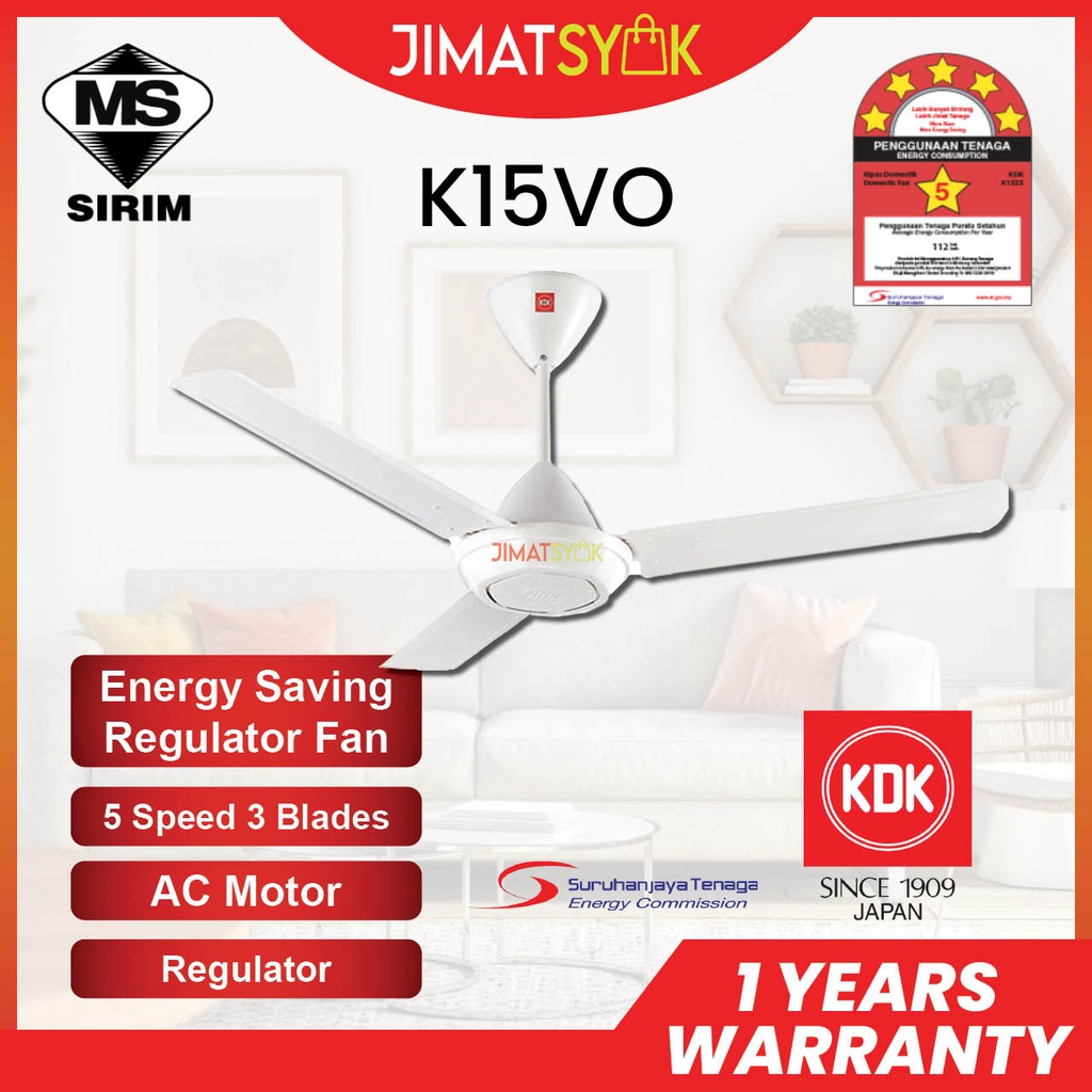 KDK Ceiling Fan KDK K15VO 60inch 3 Blades 5 Speed Energy Saving White