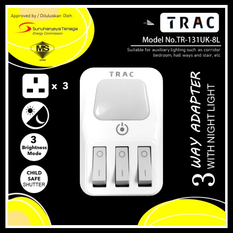 MS_SIRIM 2in1 3 Way Multi Adaptor LED Night Light On Off Switch UK 3 ...