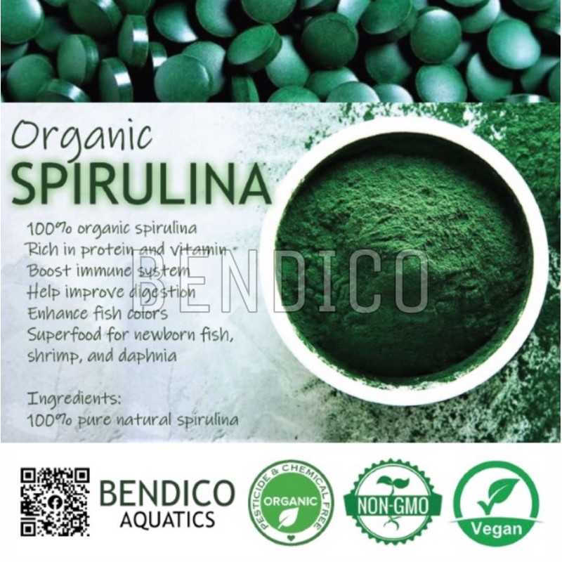 Organic spirulina, spirulina powder, spirulina tablet, spirulina mask, baby fish food, betta fry food, makanan anak ikan