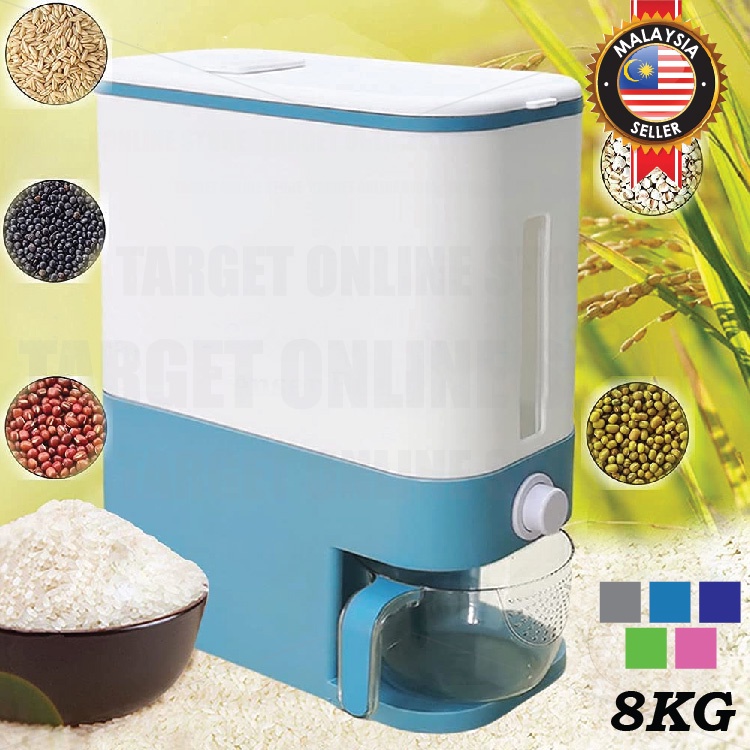 8KG Multipurpose Rice Dispenser Box Cereals Container Storage With Measuring Cup / Bekas Beras