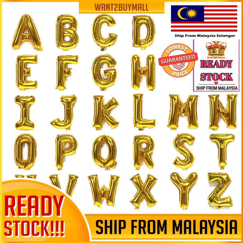 ?? ? 16 Inch A-Z 0-9 Alphabet Letters Number Foil Gold Color Party Birthday Balloon / Belon Emas Huruf Nombor 16 Inchi