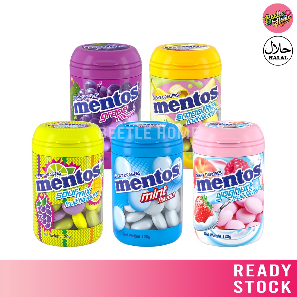 Mentos Chewy Dragees Bottle 120g Mint / Sour Mix / Yoghurt Fruit ...