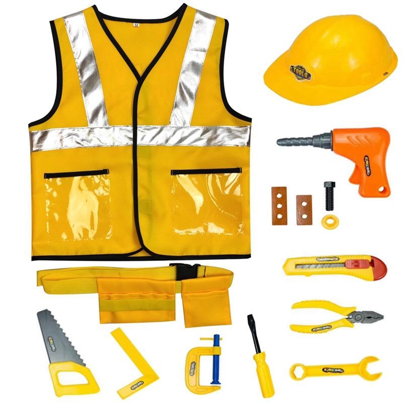 Role Play Toy Set Construction Worker Costume Kit for Kids Career Costumes Heavy Worker Suit Children Dress Up