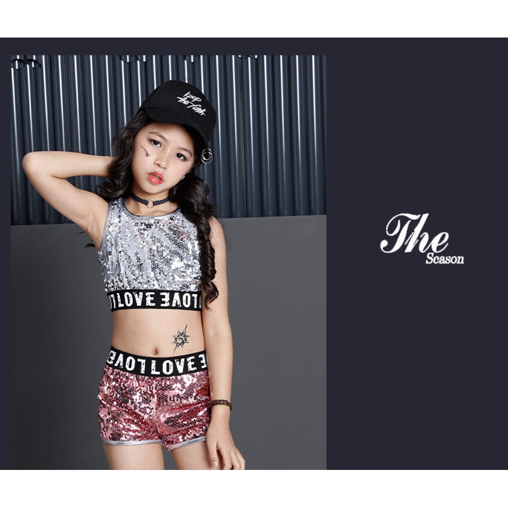2 PCs Girl Sequins Crop Tank Tops Hip Hop Costume Jazz Street Dance Clothing  Set | Shopee Malaysia