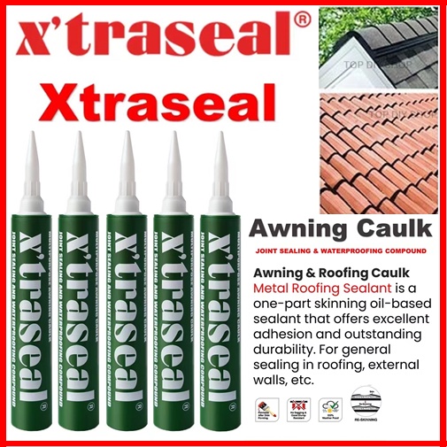 Xtraseal Awning Grey Colour Roofing Caulks 400ml Pembaiki Silicone Bumbung Besi Aluminium Vtech 8430