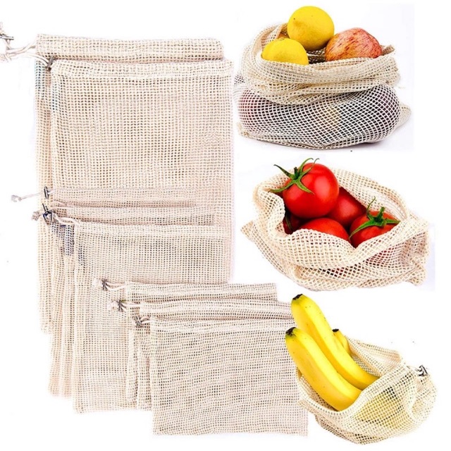 READY STOCK Reusable Mesh Produce Bags Natural Cotton Vegetable Bag Organic Eco Friendly Shopping Storage Bag